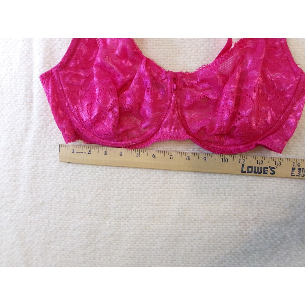Adored by Adore Me Hot Pink Floral Lace Underwire Bra 40D Unlined Sheer Mesh - Picture 2 of 7